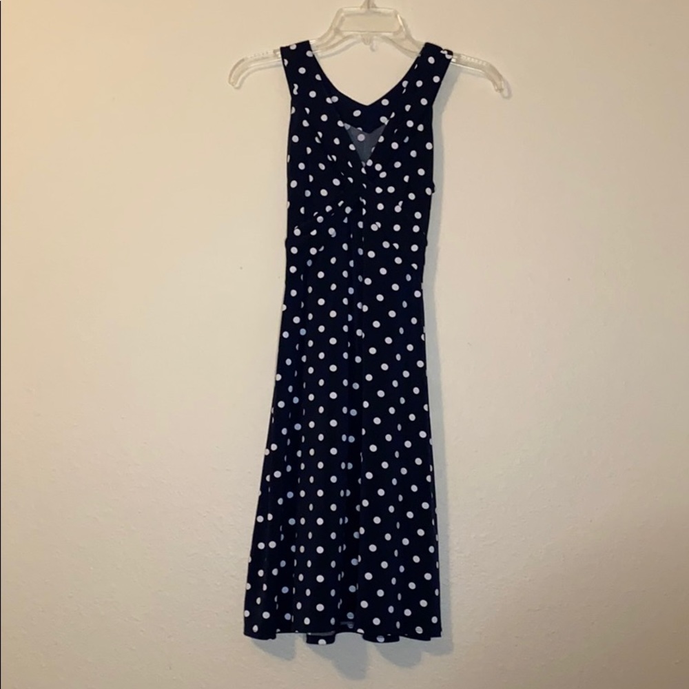 Ann Taylor Loft Navy Blue Polka Dot Dress